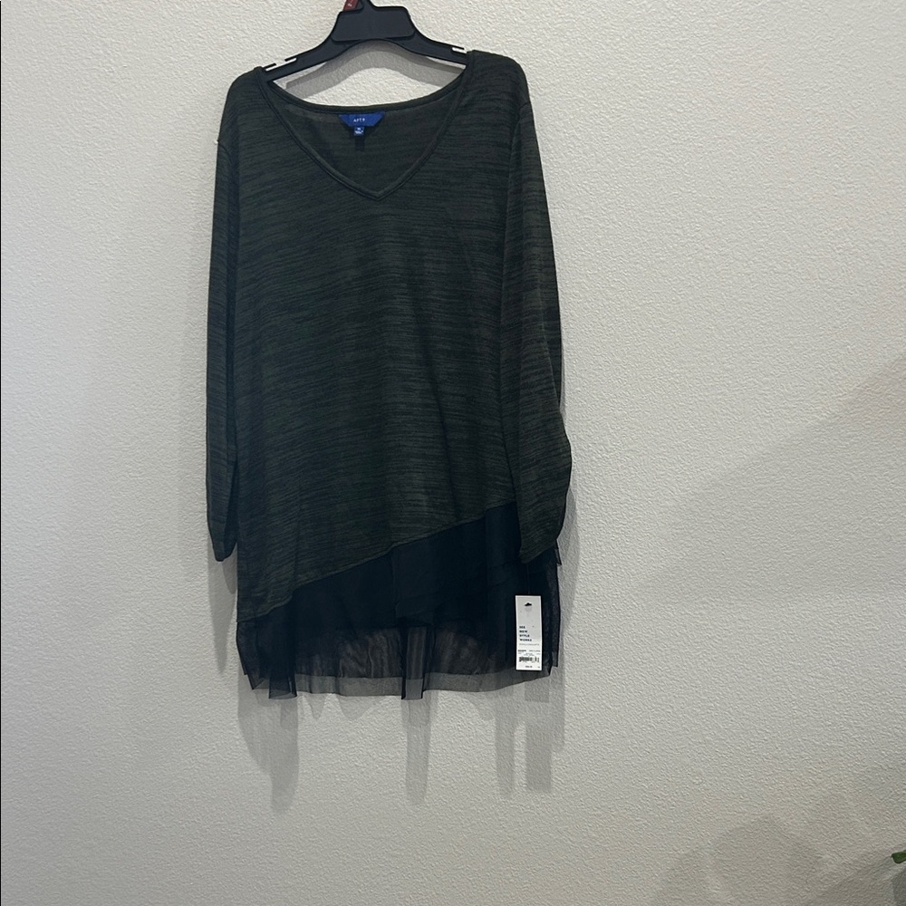 Dark Green Sheer Hem Top